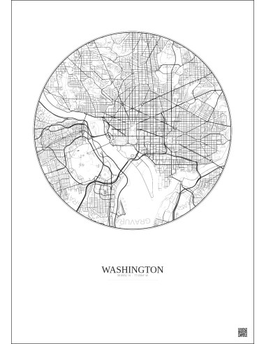 Affiche Washington – Poster carte de ville 6km | Gravura – Fond clair
