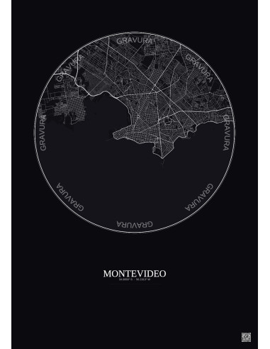 Affiche Montevideo – Poster carte de ville 10km | Gravura – Fond foncé