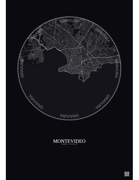 Affiche Montevideo – Poster carte de ville 10km | Gravura – Fond foncé