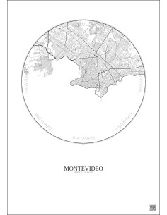 Affiche Montevideo – Poster carte de ville 10km | Gravura – Fond clair