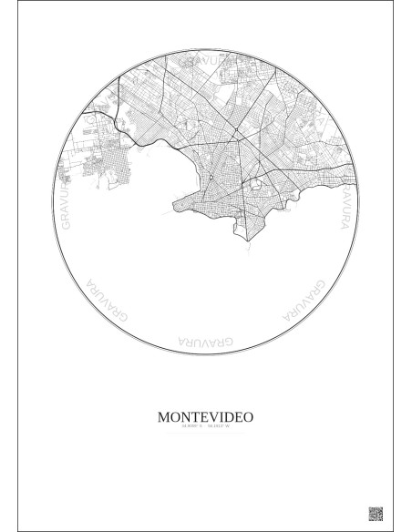 Affiche Montevideo – Poster carte de ville 10km | Gravura – Fond clair