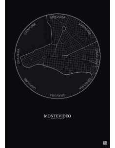Affiche Montevideo – Poster carte de ville 2.5km | Gravura – Fond foncé