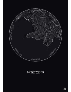 Affiche Montevideo – Poster carte de ville 6km | Gravura – Fond foncé