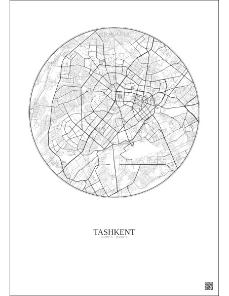 Affiche Tashkent – Poster carte de ville 10km | Gravura – Fond clair