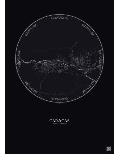 Affiche Caracas – Poster carte de ville 10km | Gravura – Fond foncé