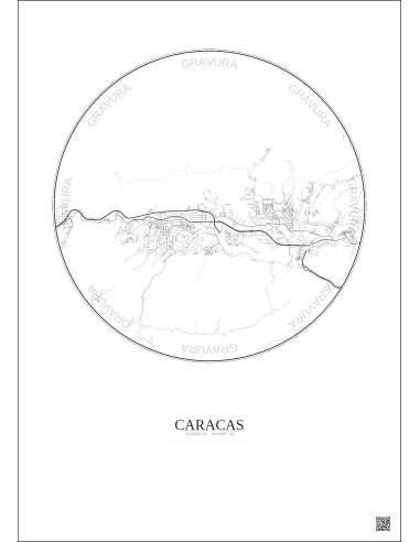 Affiche Caracas – Poster carte de ville 10km | Gravura – Fond clair