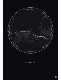 Affiche Caracas – Poster carte de ville 6km | Gravura – Fond foncé