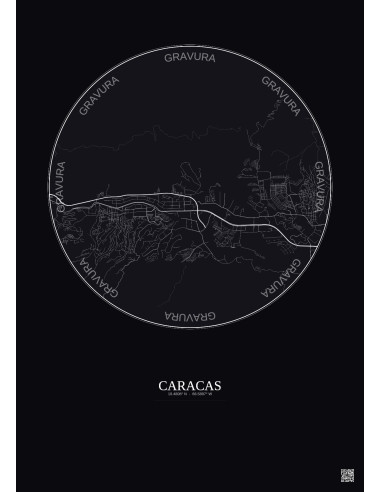 Affiche Caracas – Poster carte de ville 6km | Gravura – Fond foncé