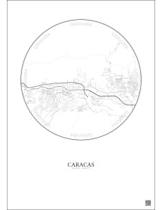 Affiche Caracas – Poster carte de ville 6km | Gravura – Fond clair
