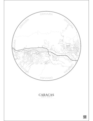 Affiche Caracas – Poster carte de ville 6km | Gravura – Fond clair