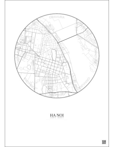 Affiche Ha Noi – Poster carte de ville 2.5km | Gravura – Fond clair