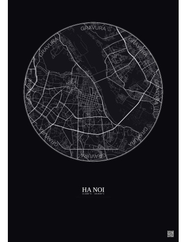 Ha Noi City Map Poster 6km | Gravura – Dark background