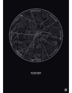 Affiche Harare – Poster carte de ville 10km | Gravura – Fond foncé