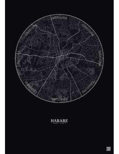 Harare City Map Poster 10km | Gravura – Dark background