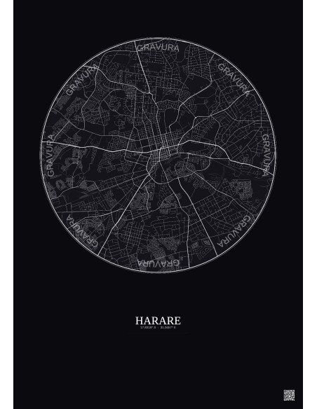 Harare City Map Poster 10km | Gravura – Dark background