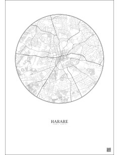 Affiche Harare – Poster carte de ville 10km | Gravura – Fond clair
