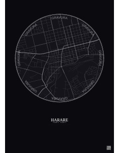 Affiche Harare – Poster carte de ville 2.5km | Gravura – Fond foncé