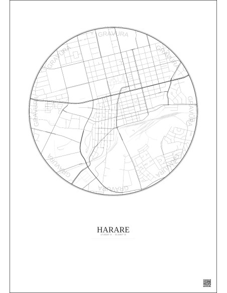 Affiche Harare – Poster carte de ville 2.5km | Gravura – Fond clair