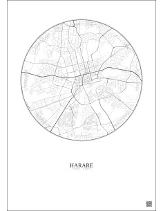 Affiche Harare – Poster carte de ville 6km | Gravura – Fond clair