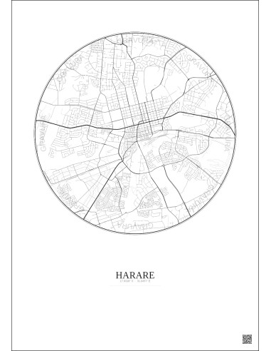 Affiche Harare – Poster carte de ville 6km | Gravura – Fond clair