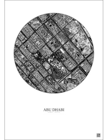 Affiche Abu Dhabi – Poster vue satellite 2.5km N&B | Gravura – Fond clair