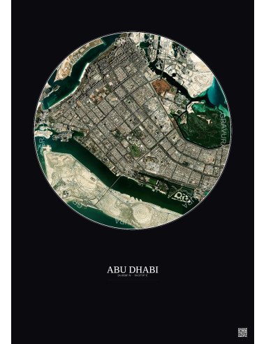 Affiche Abu Dhabi – Poster vue satellite 6km Couleur | Gravura – Fond foncé