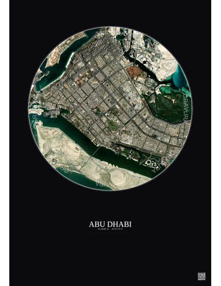 Affiche Abu Dhabi – Poster vue satellite 6km Couleur | Gravura – Fond foncé