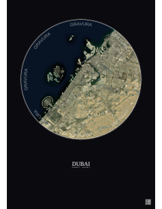 Affiche Dubai – Poster vue satellite 25km Couleur | Gravura – Fond foncé