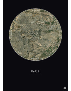 Affiche Kabul – Poster vue satellite 10km Couleur | Gravura – Fond foncé