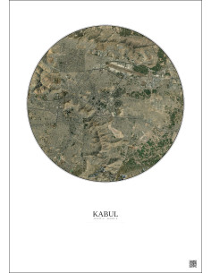 Affiche Kabul – Poster vue satellite 10km Couleur | Gravura – Fond clair