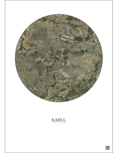 Affiche Kabul – Poster vue satellite 10km Couleur | Gravura – Fond clair