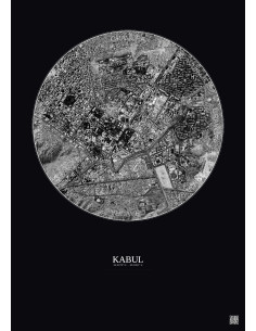 Affiche Kabul – Poster vue satellite 2.5km N&B | Gravura – Fond foncé