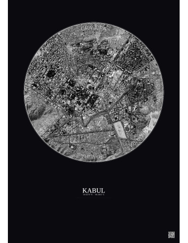 Kabul Satellite View Poster 2.5km B&W | Gravura – Dark background
