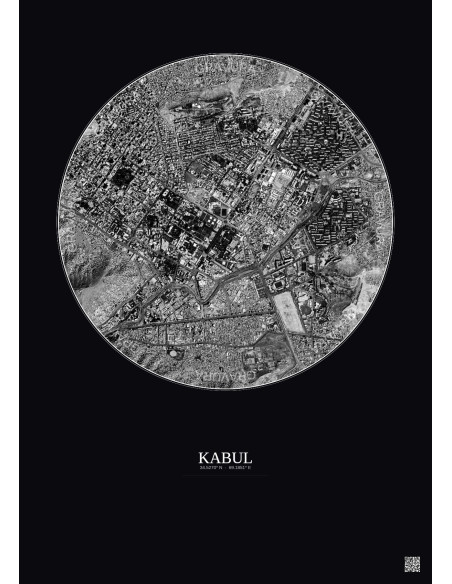 Kabul Satellite View Poster 2.5km B&W | Gravura – Dark background
