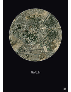 Affiche Kabul – Poster vue satellite 2.5km Couleur | Gravura – Fond foncé
