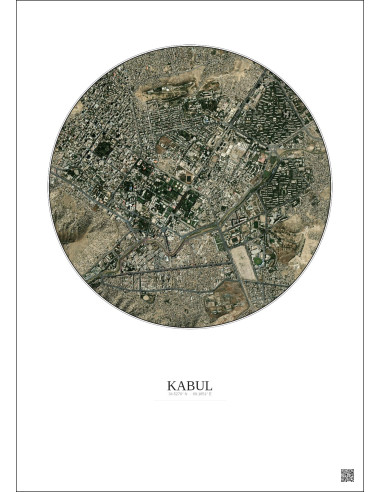 Kabul Satellite View Poster 2.5km Color | Gravura – Light background
