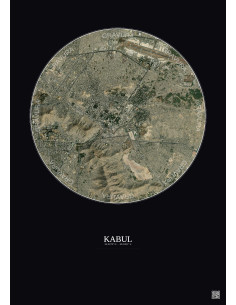 Affiche Kabul – Poster vue satellite 6km Couleur | Gravura – Fond foncé
