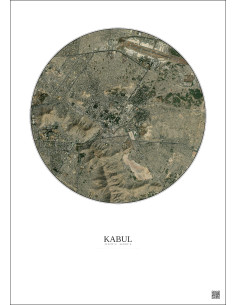 Affiche Kabul – Poster vue satellite 6km Couleur | Gravura – Fond clair