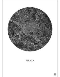 Affiche Tirana – Poster vue satellite 10km N&B | Gravura – Fond clair