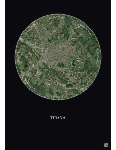 Affiche Tirana – Poster vue satellite 10km Couleur | Gravura – Fond foncé