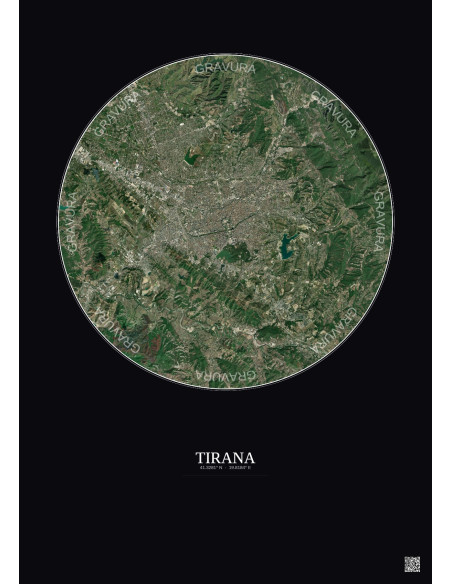 Affiche Tirana – Poster vue satellite 10km Couleur | Gravura – Fond foncé