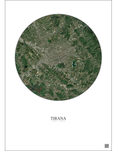 Affiche Tirana – Poster vue satellite 10km Couleur | Gravura – Fond clair