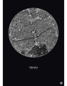 Affiche Tirana – Poster vue satellite 2.5km N&B | Gravura – Fond foncé