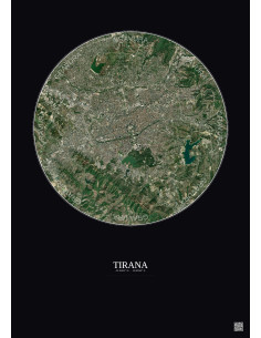 Affiche Tirana – Poster vue satellite 6km Couleur | Gravura – Fond foncé