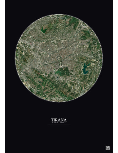 Affiche Tirana – Poster vue satellite 6km Couleur | Gravura – Fond foncé