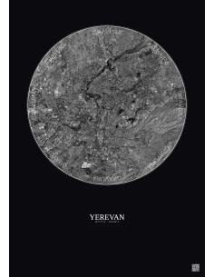 Affiche Yerevan – Poster vue satellite 10km N&B | Gravura – Fond foncé