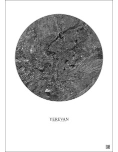 Affiche Yerevan – Poster vue satellite 10km N&B | Gravura – Fond clair