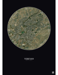 Affiche Yerevan – Poster vue satellite 10km Couleur | Gravura – Fond foncé