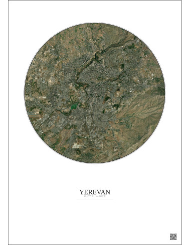 Yerevan Satellite View Poster 10km Color | Gravura – Light background
