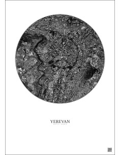 Affiche Yerevan – Poster vue satellite 2.5km N&B | Gravura – Fond clair